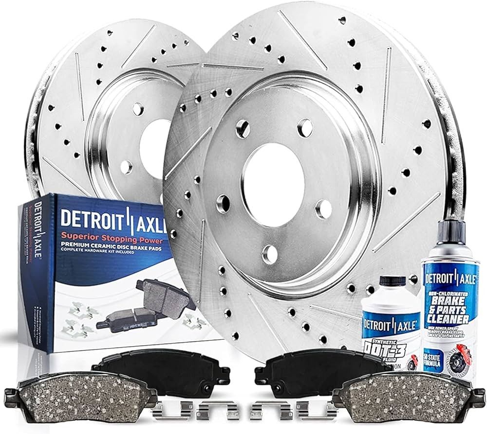 Detroit Axle - Front Brake Kit for 2009-2019 Toyota Corolla Matrix Pontiac Vibe 2008-2014 Scion xD Drilled & Slotted Disc Brake Rotors Ceramic Brakes