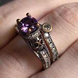 Gothic Purple Stone Skull Ring Set