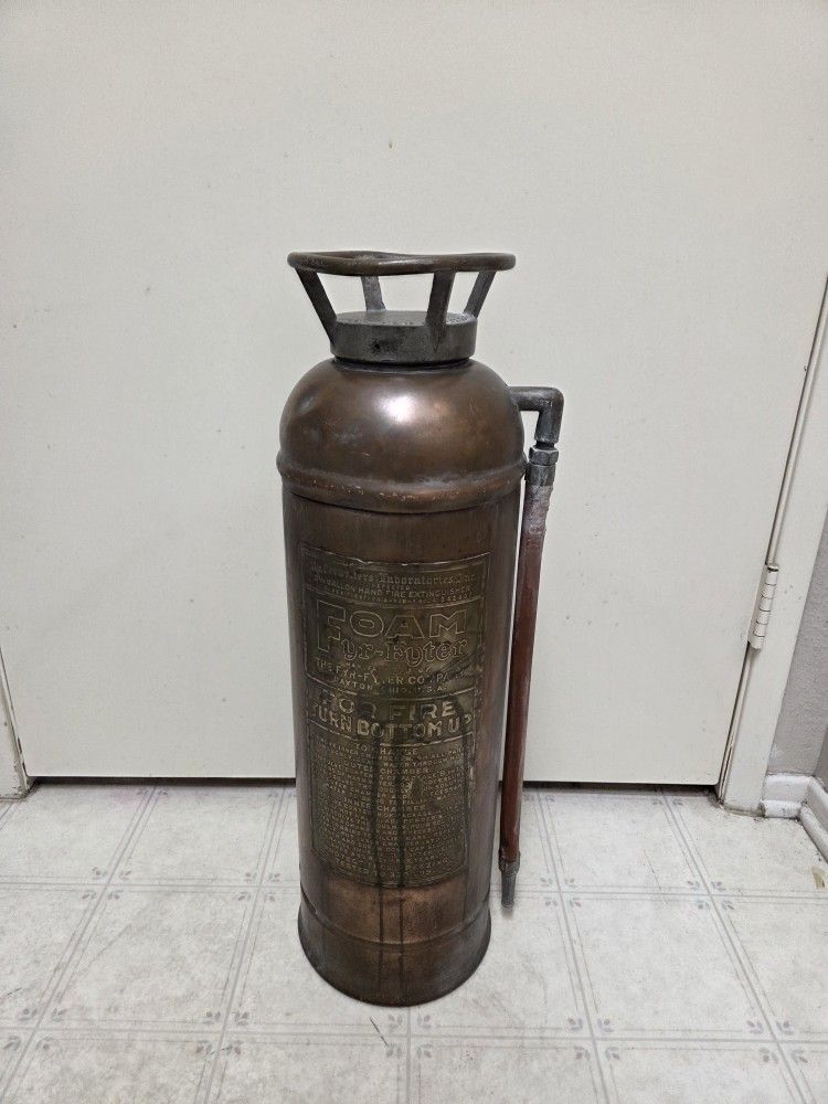 Vintage Antique Foam Fyr-Fyter Brass Copper Fire Extinguisher Empty