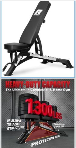 RITFIT Adjustable Weight Bench, Incline Decline Flat, 1300LB Capacity