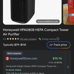 Honeywell HPA080B HEPA Compact Tower Air Purifier
