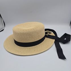 Women's LC Lauren Conrad Beige Packable Straw Boater FedoraHat