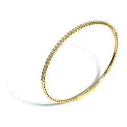 Woman's 14K Yellow Gold 1.88 Carat Total Weight Round Brilliant Diamond 10.5 GR Half Round Diamond Flexible Bangle. (Size 7)
