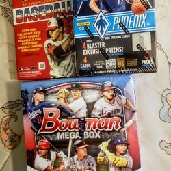 Lot Of (3) Mega Box , Blaster Box & Hanger Box  Of 2025 MLB Bowman & Heritage  & NBA Phoenix Blaster Box