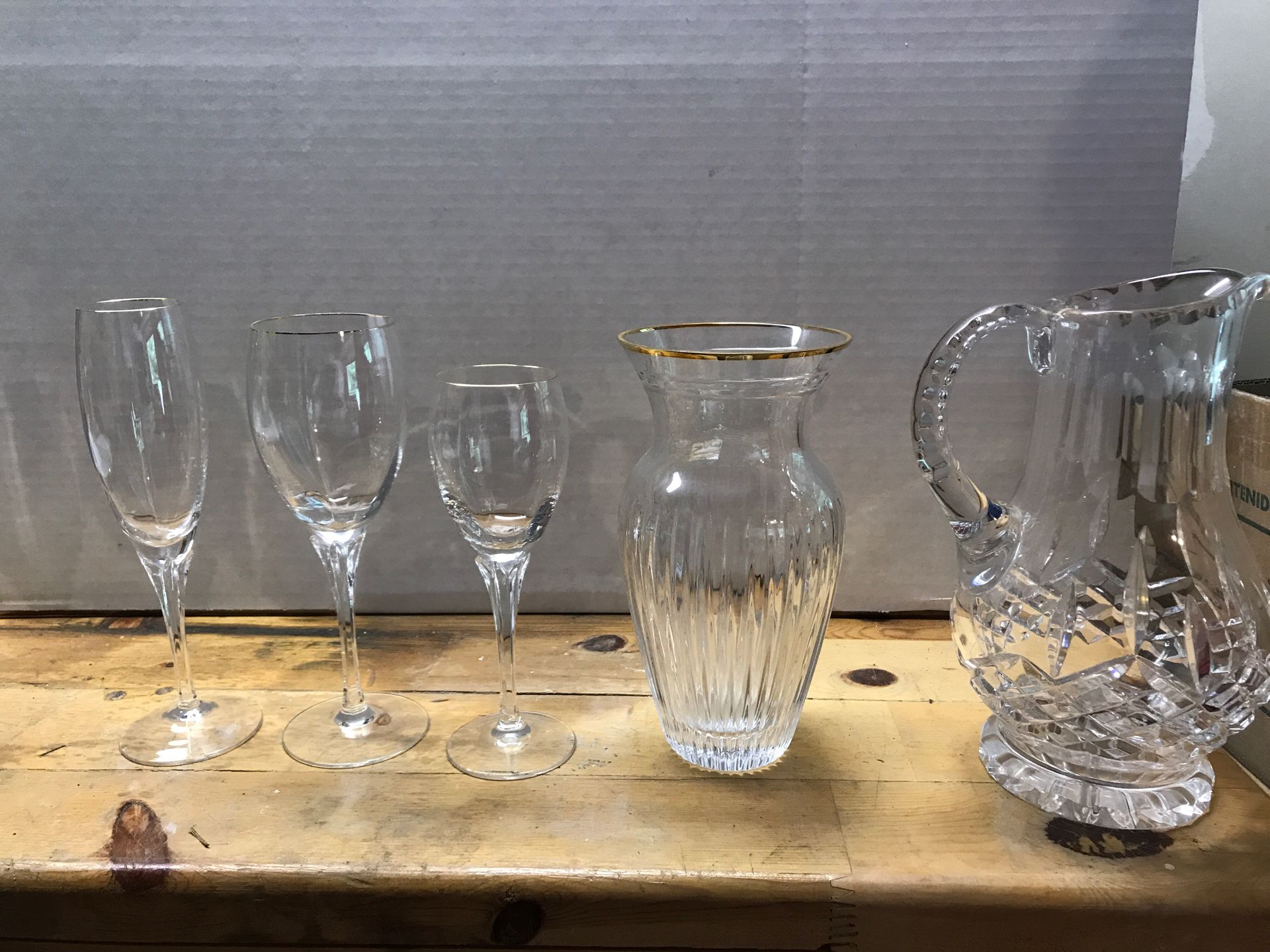 Crystal vase, pitcher & 6 of ea stemware