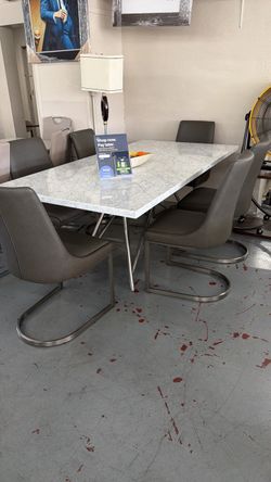 Marble Top Dining Table with 6 Chairs