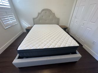 Queen Size Bed With New Mattress N New Side Night Stand 