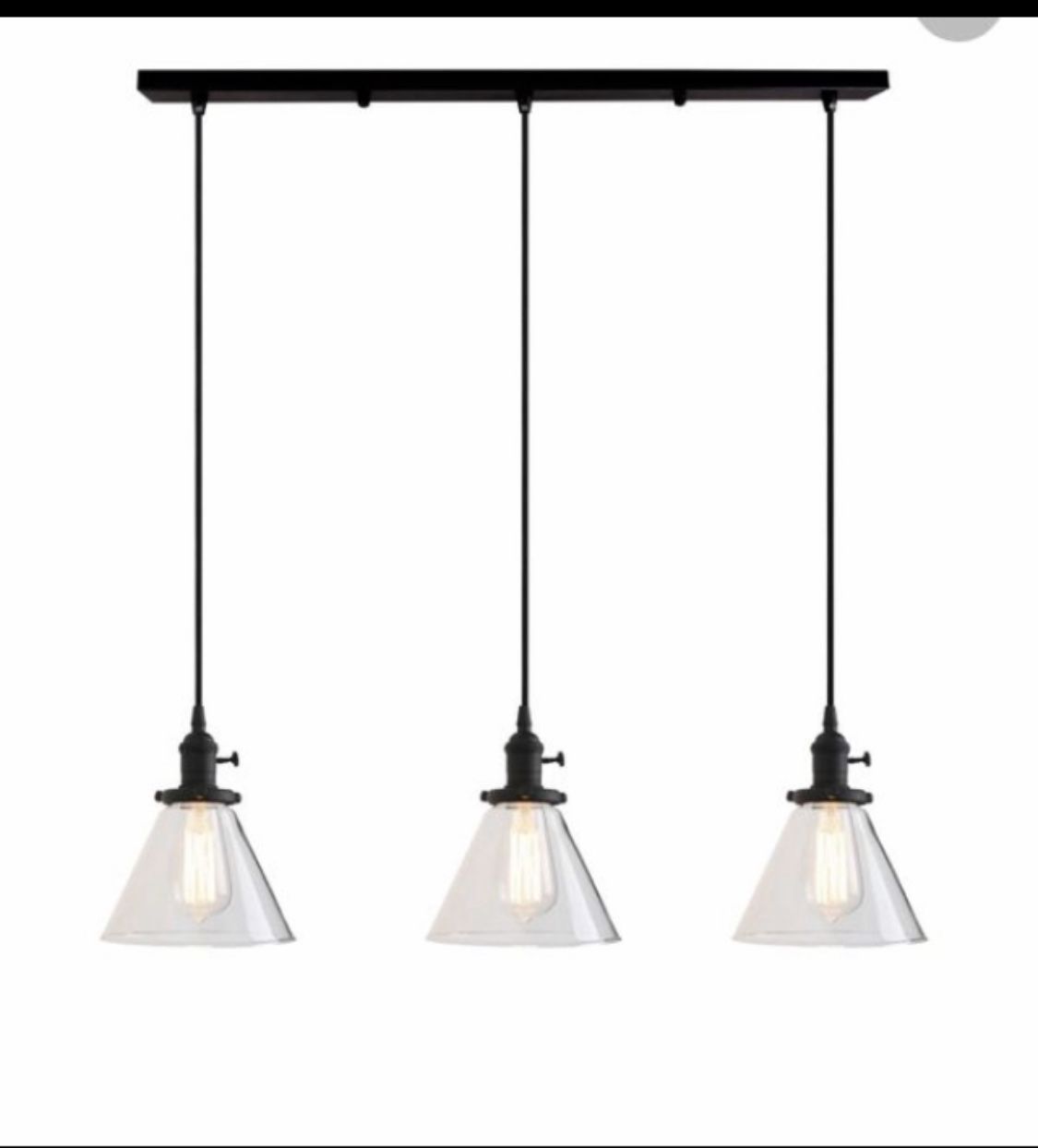 Permo Industrial Vintage Pendant light with Funnel Flared Glass Clear Glass Shade 3 light fixture no bulbs !