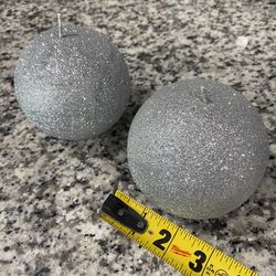 2 Silver Glitter Candles