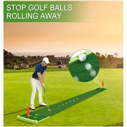 Golf Putting Game Set with Front Border for Indoor & Outdoor,Golf Putting Green Mat Include 4 Balls,1 Portable Bag,2 Flags&Cups,Practice Training Aid 