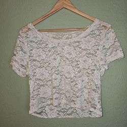 White Transparent Lace Crop Top (No Size. Likely Medium)