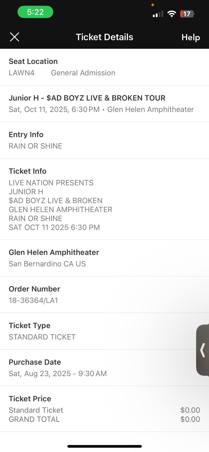 junior h tickets