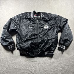 Vintage 90s Stater Bros Market Crew Satin Women’s L Black Bomber Jacket USA#2676
