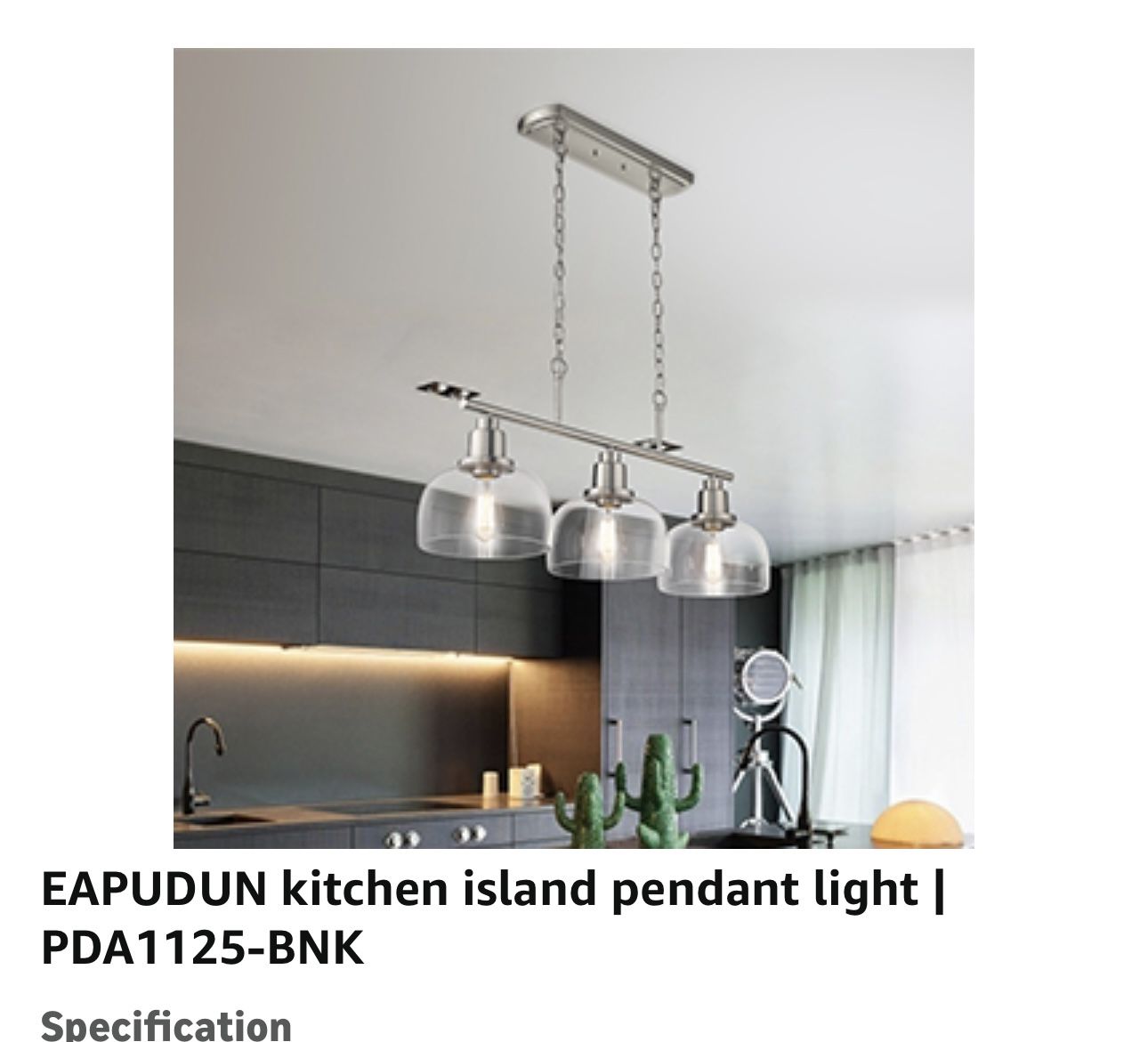 BRUSHED NICKEL  CLEAR GLASS 3 THREE PENDANT ISLAND KITCHEN LIGHT 