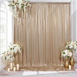 10x10FT Rich Dark Champagne Sequin Backdrop Curtain - 2 Panels 5ft(W) x 10ft(H) Wrinkle Free Shimmer Back Drop Cloth, Glitter Backdrop Drapes for Phot
