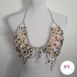 Silver Body Chain Accessory With Multicolor Beads