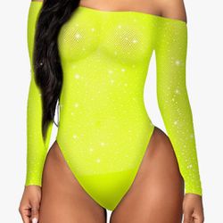 New Sparkly Green Fishnet Bodysuit 
