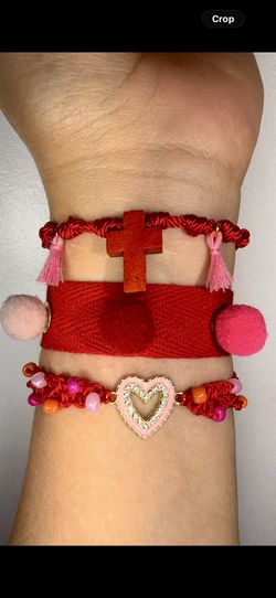 Boho Red and Pink Heart Charm Bracelet