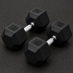40x2 Pair (80) 40lbs Coated Hex Dumbbell with Contoured Handle