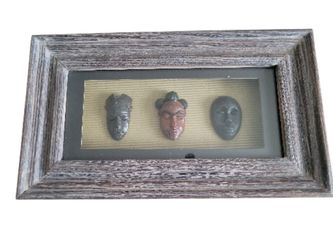 Shadowbox Wall Hanging Framed Tribal Style Mask Art–Textured 