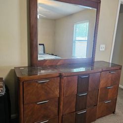 NAME YOUR PRICE $125 Wood Dresser with Large Mirror - 6 Drawers REDUCE PRICE: $175
