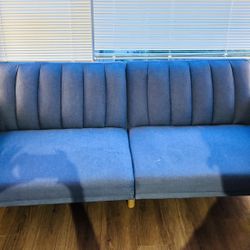 Blue Linen Futon (Mid Century Modern)