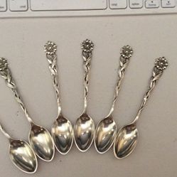 Set of six 800 silver demitasse spoons