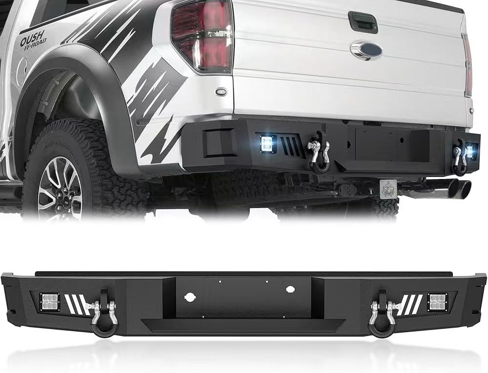 for F150 Rear Bumper Compatible with 2004 2005 2006 2007 2008 Ford F-150 F 150 (Excluding Raptor) with D-rings, 2 x 18W LED Lights, License Plate Fram