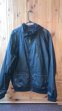 KR3W leather jacket with hoodie. MEN XL fits L