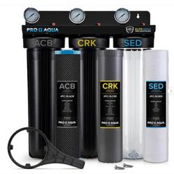 PRO+AQUA Pro Aqua ELITE Whole House Water Filter 3 Stage Well Water Filtration System with Gauges, PR Button, 1 Ports, Filter Set