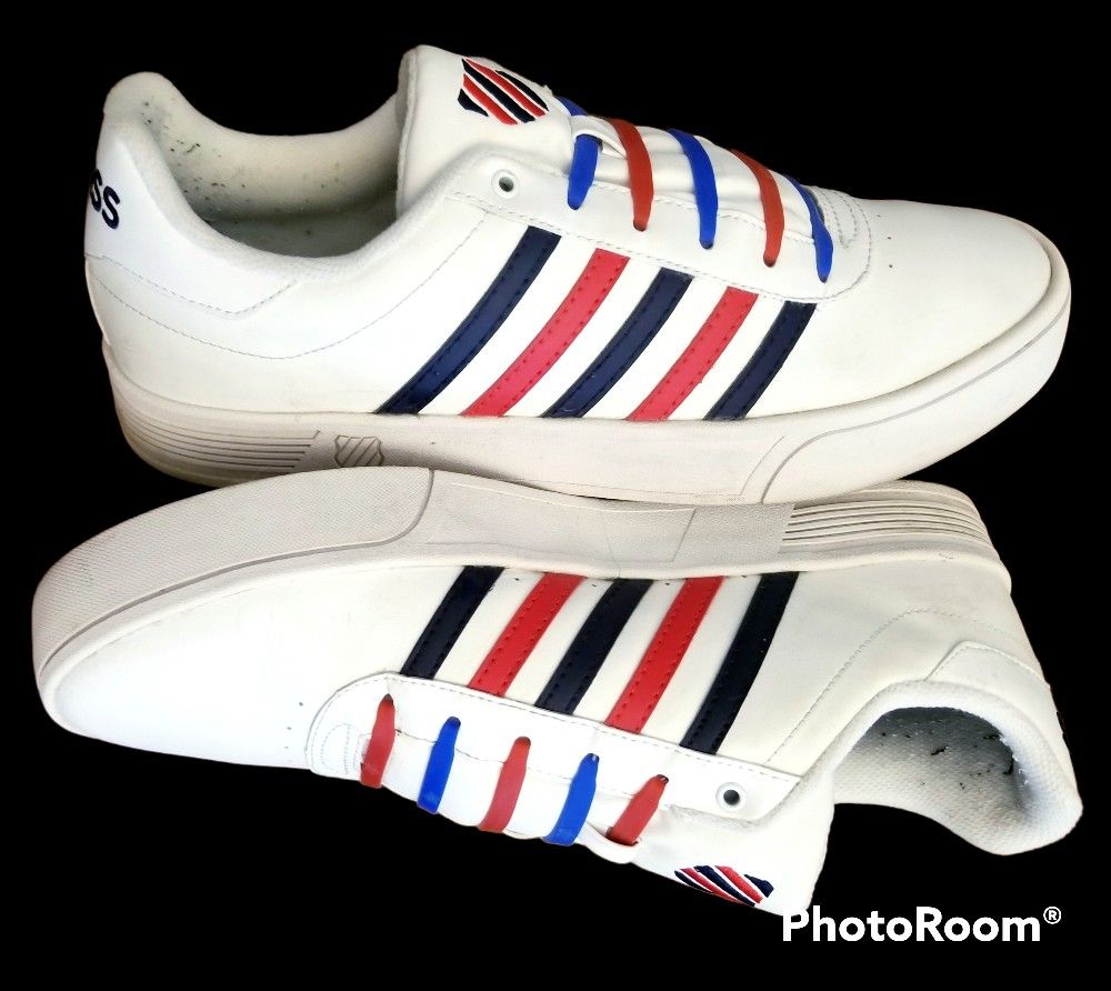 K-Swiss Leather Tennis Shoes Men's 11 Court Basketball Running Sneakers Cmf Red White Blue