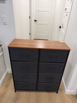 8-Drawer Fabric Dresser with Wood Top – Black & Gray Storage Organizer