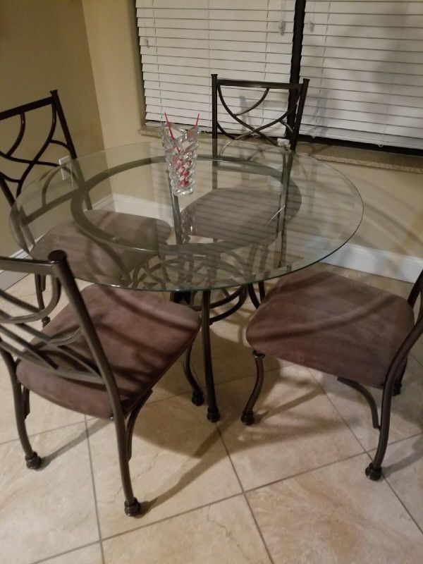 Solid Heavy Glass Top Table And 4 Iron Chairs For Sale In Naples Fl Offerup