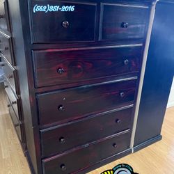 Solid Wood Tall Jumbo Cherry Dresser Six Drawer Duplex Double Knob Chest 