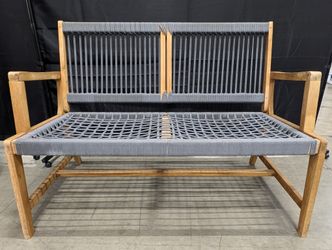 Contemporary Outdoor Wood Frame Loveseat with Woven Seating