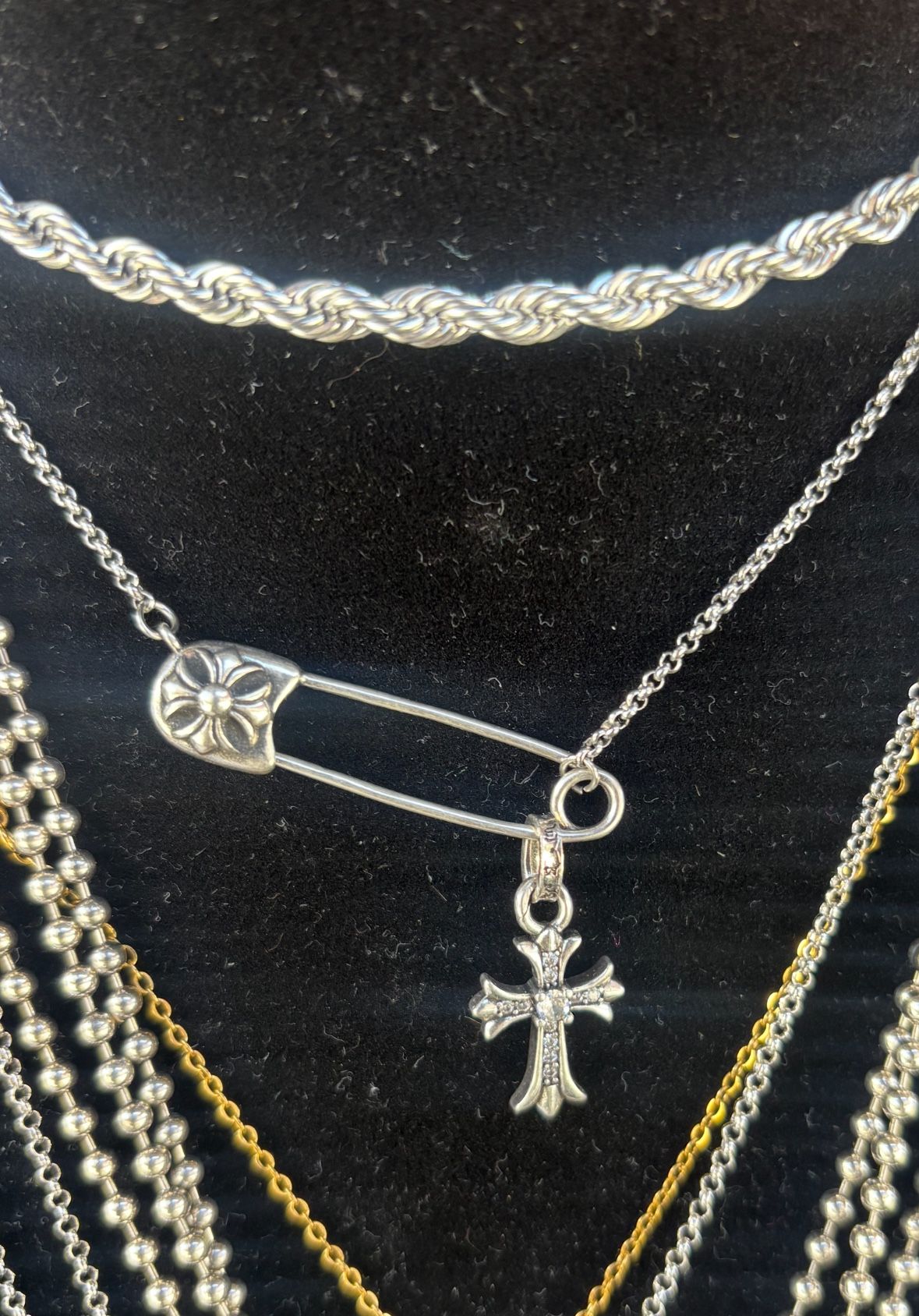 Chrome Hearts Style Paperclip And Cross Pendants With 45cm Link Necklace