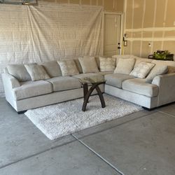 Light Beige Sectional Sofa w/ Pillows