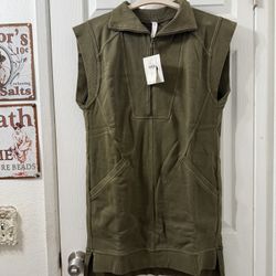 Daily Practice Moss Green Sleeveless Quarter Zip Tunic Dress Size M