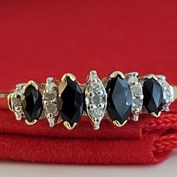 ❤️ 10k Size 6.5 Precious Solid Yellow Gold Dark Sapphires and Genuine Diamonds Ring!/ Anillo de Oro con Zafiros y Diamantes!👌🎁Post Tags: 10k 14k