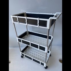3 Tray Rolling Storage Cart With Wheels And Hooks. 16 X 9 X 25 . 25 Inches Tall