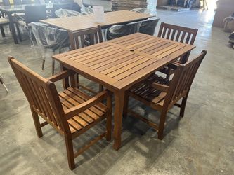BRAND NEW OPEN BOX Rectangular Outdoor Dining Set – 100% FSC Solid Wood | Table + 4 Chairs | Heavy Duty All-Weather | Closeout Deal | Delivery Availab