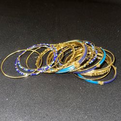 Amrita Singh | 18 Goldtone & Turquoise Round Stackable Bangle Bracelets
