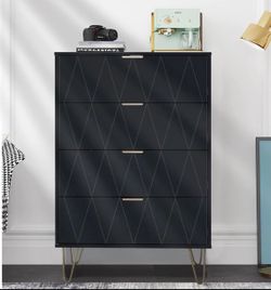 4 Drawers Chest Of Dresser Tall Storage Tower Cabinet with Metal Legs For Bedroom Living Room - Black
