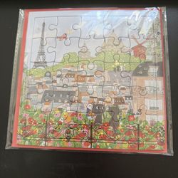 Red Puzzle Board and greeting card combined with Paris Illustration
