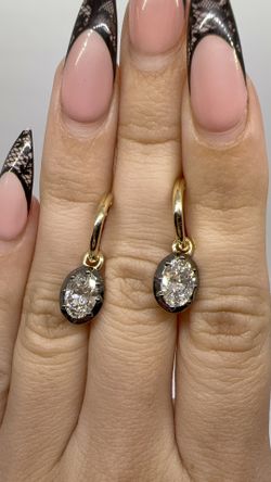 2.04 CTW D VS1 oval hoop drop earrings black rhodium Georgian style 