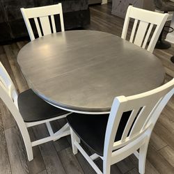 White and Heather Gray Dining Table Set with Leaf and 4 Chairs I