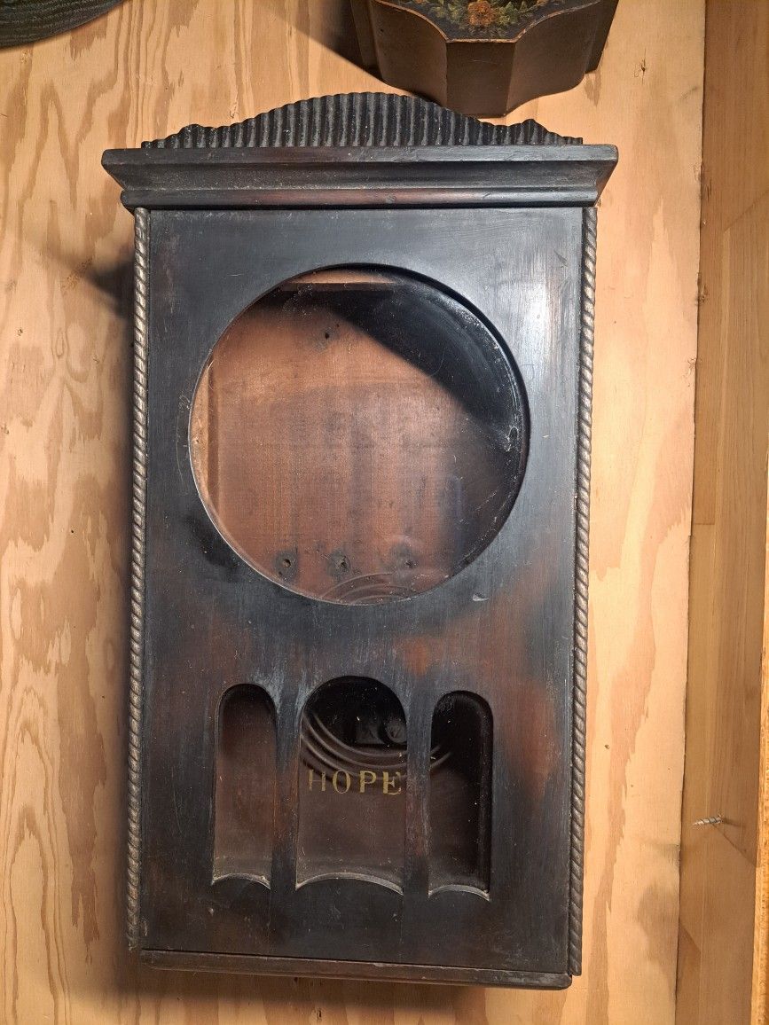Antique HOPE Black Stained Wood Clock Case Art Supplies Arts Repair Crafts Home Made Jewelry Box