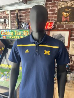 Michigan Wolverines Shirt Mens Medium  Blue NCAA Football Adidas Polo Top