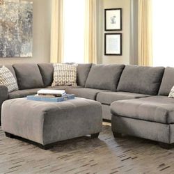 Sectional Sofa with Plush Pillows - Grey