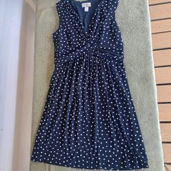 Ann Taylor Loft Size 4P Navy Polka Dot Sleeveless Dress